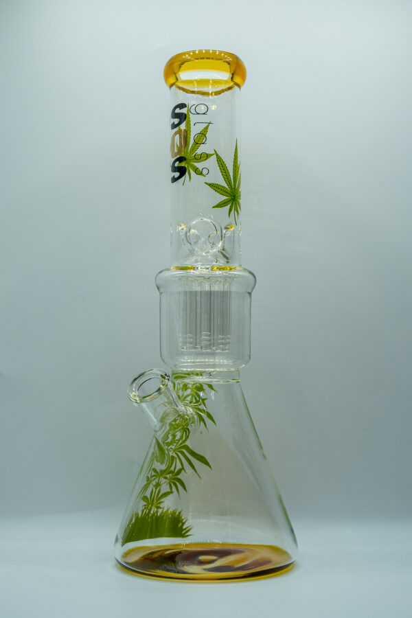 SOS Glass - Beaker (w/Single Palm Tree Perc Leaves & Logo) - 14" - Image 2