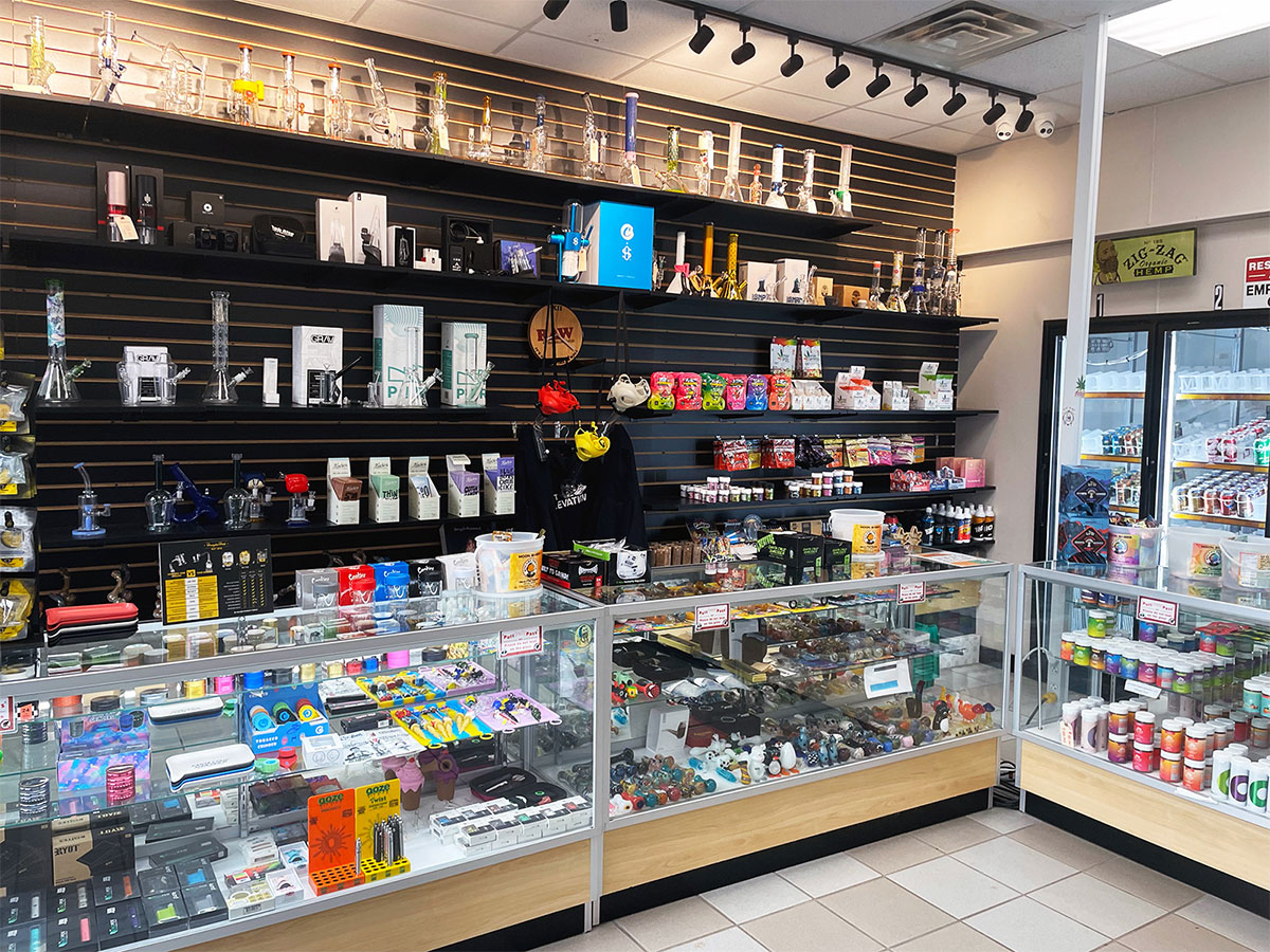 A product display of smoking accessories and more at our smoke shop near Berkeley Heights, New Jersey.